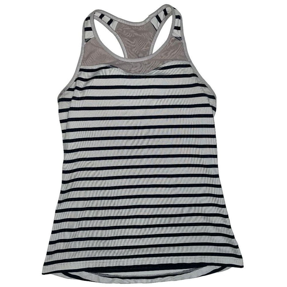 Athleta Striped Racerback Workout Tank Top with Shelf Bra Black White Size XS - Picture 3 of 9